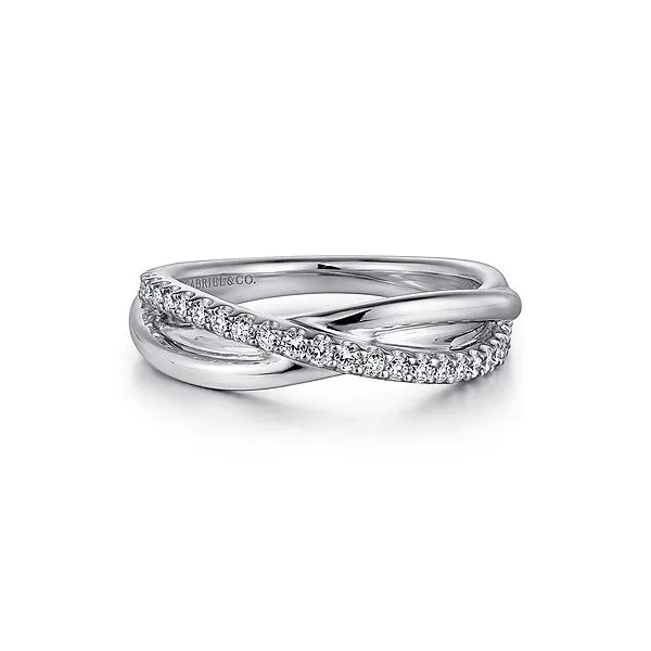 Gabriel & Co Silver White Sapphire Twist Ring Aires Jewelers Morris Plains, NJ