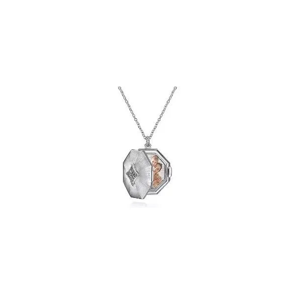 Gabriel & Co Silver Locket with White Sapphire Accent Image 2 Aires Jewelers Morris Plains, NJ