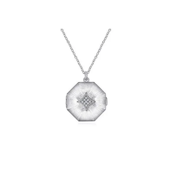 Gabriel & Co Silver Locket with White Sapphire Accent Aires Jewelers Morris Plains, NJ