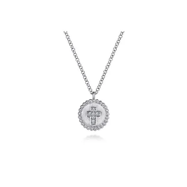 Gabriel & Co Diamond Cross Disc Pendant Aires Jewelers Morris Plains, NJ