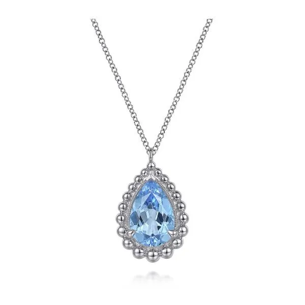 Gabriel & Co Silver Blue Topaz Pear Pendant Aires Jewelers Morris Plains, NJ