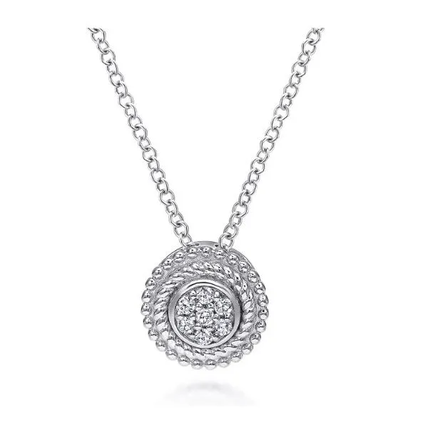 Gabriel & Co Silver Diamond Cluster Pendant Aires Jewelers Morris Plains, NJ