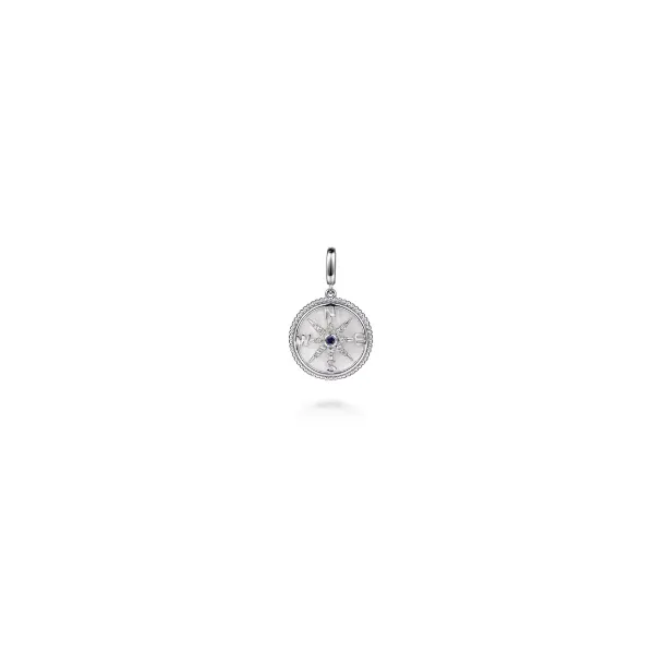 Gabriel & Co Silver Sapphire and Mother of Pearl Medallion Pendant Aires Jewelers Morris Plains, NJ