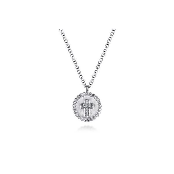 Gabriel & Co Diamond Cross Disc Pendant Aires Jewelers Morris Plains, NJ