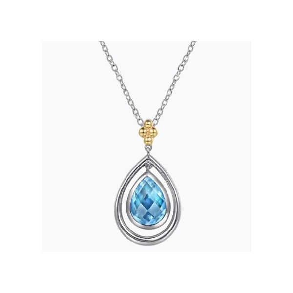 Gabriel & Co. Silver & Gold Blue Topaz Pendant Aires Jewelers Morris Plains, NJ