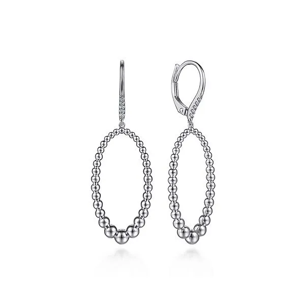 Silver White Sapphire Beaded Oval Drop Earrings Aires Jewelers Morris Plains, NJ