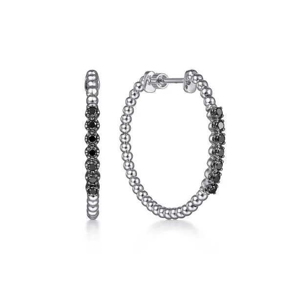 Gabriel & Co Silver Beaded Black Diamond Hoops Aires Jewelers Morris Plains, NJ