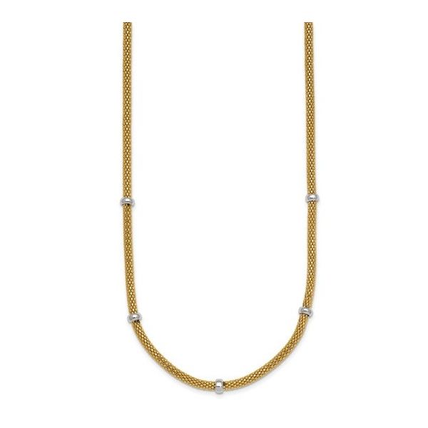 14K Two-Tone Fancy Mesh with Beads Necklace 18