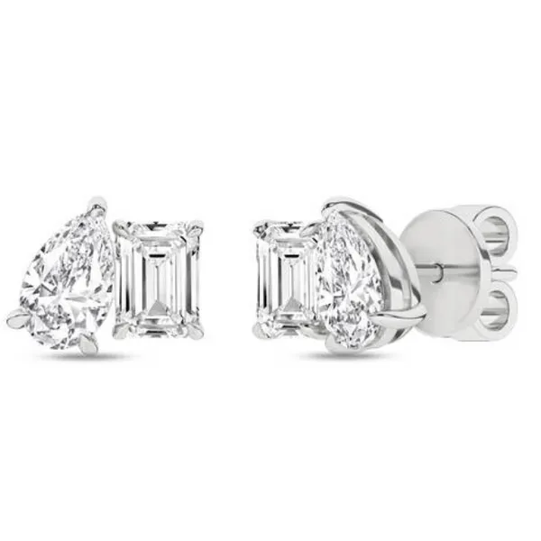 14Kt White Gold 2Ctw Pear-Shaped/Emerald-Cut Toi Et Moi Lab Grown Diamond Studs Albert's Jewelers Kingsland, GA
