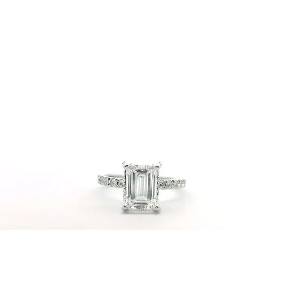 14kt white gold hidden halo Lab grown diamond emerald cut engagement ring Albert's Jewelers Kingsland, GA