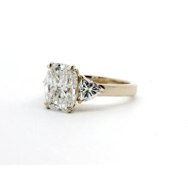 3.08Ct Cushion Cut Lab Grown Center Diamond With Trillion Cut Side Stones Set Into 14Kt Yellow Gold Image 2 Albert's Jewelers Kingsland, GA