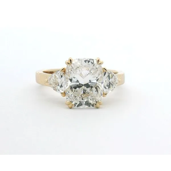 3.08Ct Cushion Cut Lab Grown Center Diamond With Trillion Cut Side Stones Set Into 14Kt Yellow Gold Albert's Jewelers Kingsland, GA