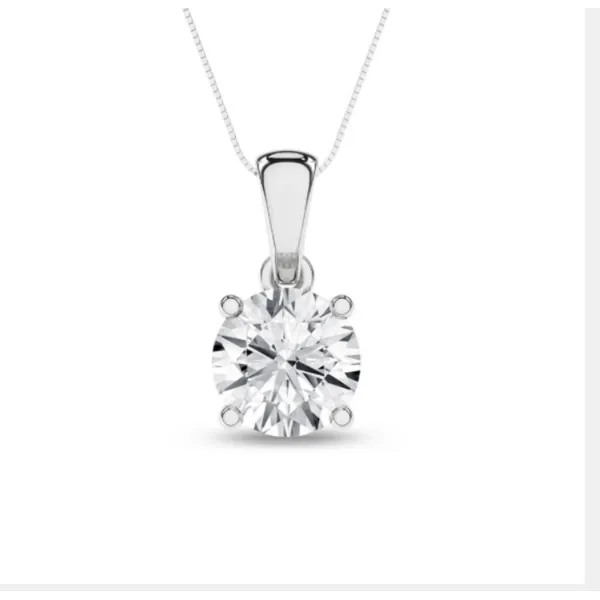 14Kt White Gold 1.00Ct Round Lab Grown Diamond Pendant With Chain Albert's Jewelers Kingsland, GA