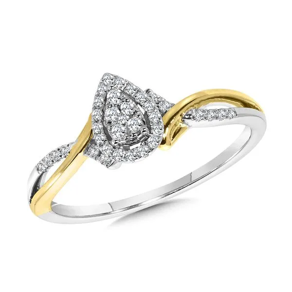 10K Pear-Shaped, Two-Tone crisscross Diamond Halo Promise Ring Albert's Jewelers Kingsland, GA