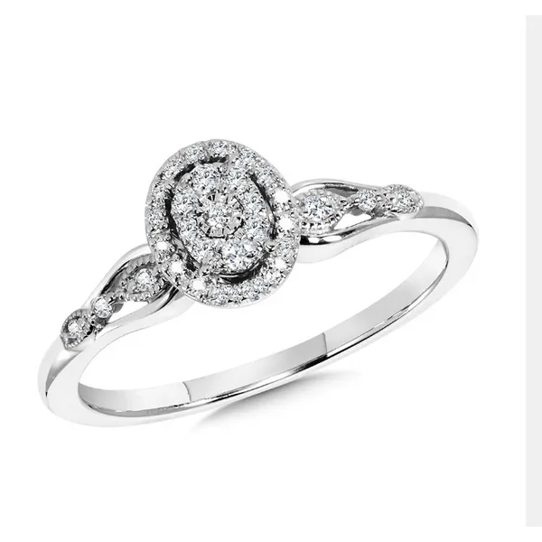 10K White Gold Oval-Shaped, Tapered & Split Shank Double Halo Diamond Promise Ring Albert's Jewelers Kingsland, GA