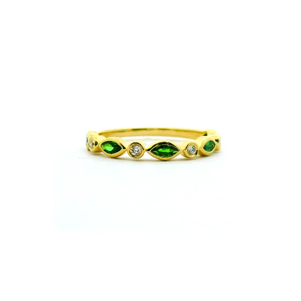 14K Yellow Gold Ring With 0.40Ct Of Marquee Shaped Tsavorite And 0.06Ct Of Round Diamonds. Albert's Jewelers Kingsland, GA