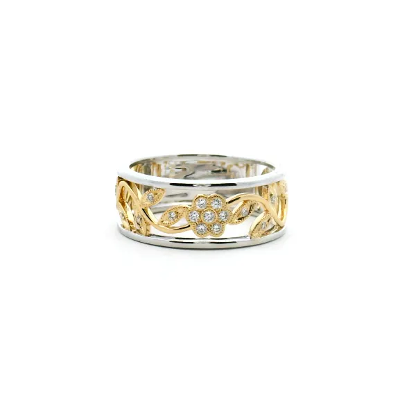 14Kt Two Tone 0.15Ctw Diamond Flower Design Band Albert's Jewelers Kingsland, GA