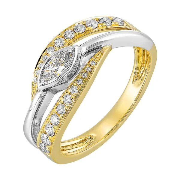 14kt Gold Two Tone  Fashion Ring  with .50ctw Diamonds Marquise in Center Albert's Jewelers Kingsland, GA