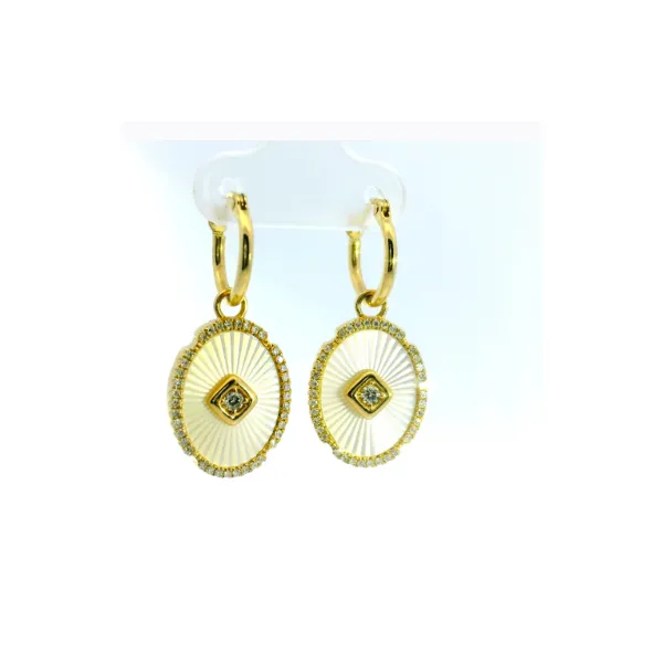 Oval Fluted Mother Of Pearl & Diamond Earrings set in 14kt Yellow Gold Albert's Jewelers Kingsland, GA