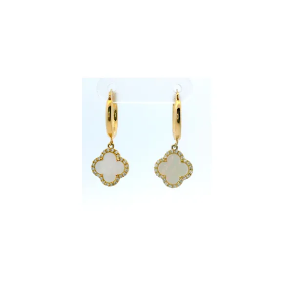 14Kt Yellow Gold Mother Of Pearl Clover With.16Ctw Diamond Frame Earrings Albert's Jewelers Kingsland, GA