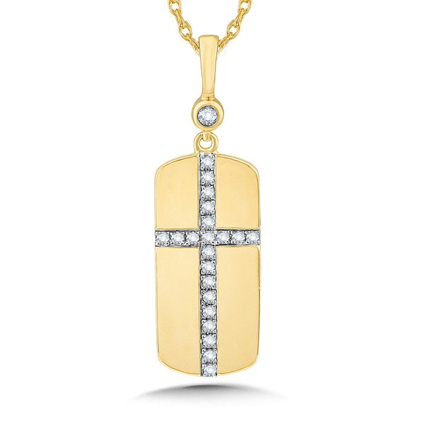 10K Yellow Gold Diamond Cross Tailored Tags Flat Pendant Albert's Jewelers Kingsland, GA