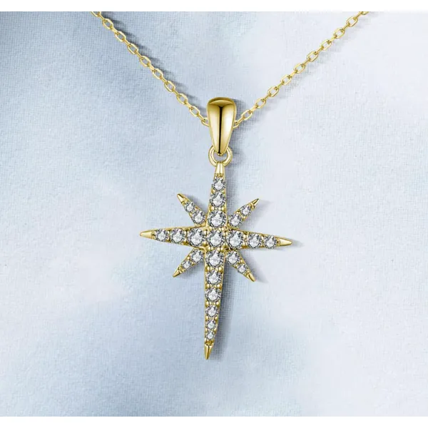 ?? Radiate your inner light with this 14Kt Yellow Gold North Star Pendant, featuring .19ctw of sparkling diamonds. A timeless symbol of guidance and e Image 2 Albert's Jewelers Kingsland, GA