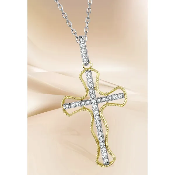 ? Elegant and timeless — this 14Kt Two-Tone Diamond Cross Pendant sparkles with 0.15ctw of diamonds and vintage milgrain detail. (Chain not included Image 2 Albert's Jewelers Kingsland, GA