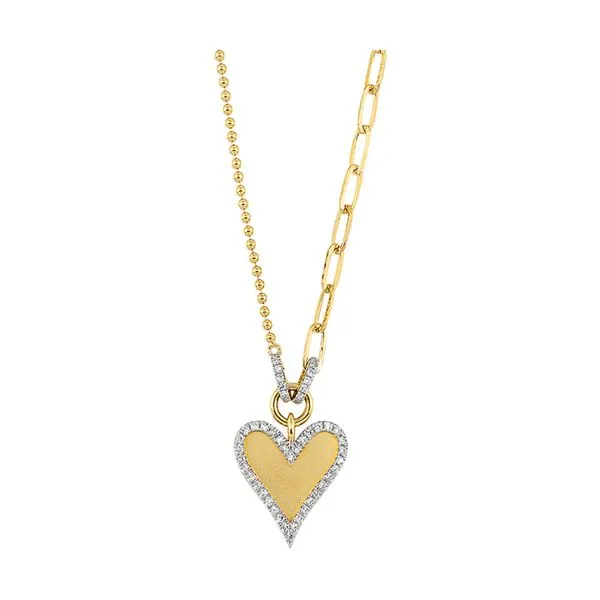 14kt YellowGold Heart Pendant with Diamonds .14ctw, with Half Paper clip and Half Beaded Chain. Albert's Jewelers Kingsland, GA