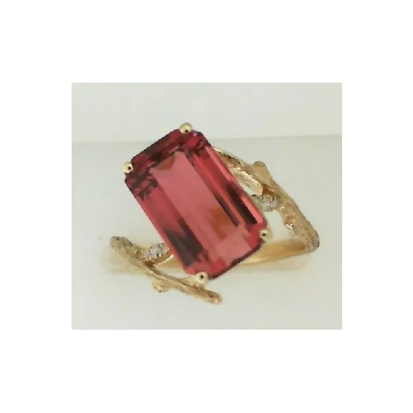 14Kt Yg 4.29 Pink Tourmaline With Diamond Accents And Tree Branch Detailed Shank Albert's Jewelers Kingsland, GA