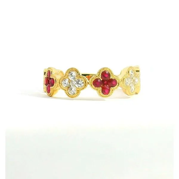 14KT Yellow Gold .26 Carat Diamond and .50 Carat Ruby Clover Ring Albert's Jewelers Kingsland, GA