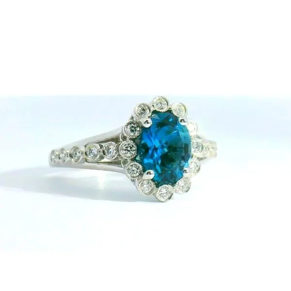 14Kt Wg 1.37Ct Oval Blue Tourmaline & .26Ct Diamond Halo Ring Image 2 Albert's Jewelers Kingsland, GA