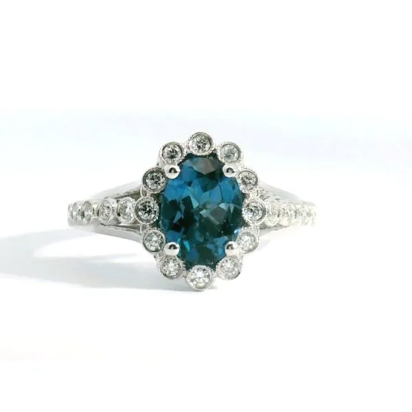 14Kt Wg 1.37Ct Oval Blue Tourmaline & .26Ct Diamond Halo Ring Albert's Jewelers Kingsland, GA