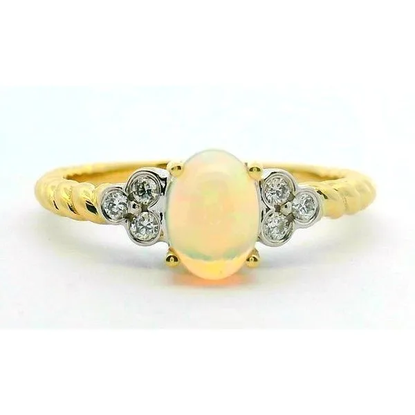 14Kt Two Tone .56Ct Oval Opal & .09Ctw Diamond Accented Ring With Bubble Detail On Band Albert's Jewelers Kingsland, GA
