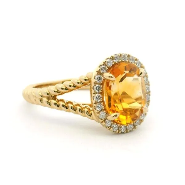 14Kt Yellow Gold 2.23Ct Oval Citrine With .21Ctw Diamond Halo Ring With Split Shank Rope Detail Image 2 Albert's Jewelers Kingsland, GA
