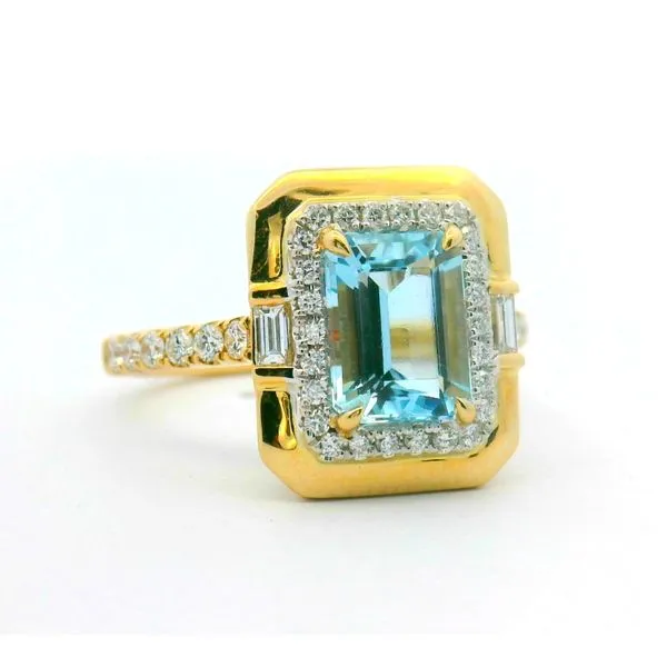 14Kt Yellow Gold 1.44Ct Emerald Cut Aquamarine & .45Ctw Diamonds In Halo And On Shank Image 2 Albert's Jewelers Kingsland, GA
