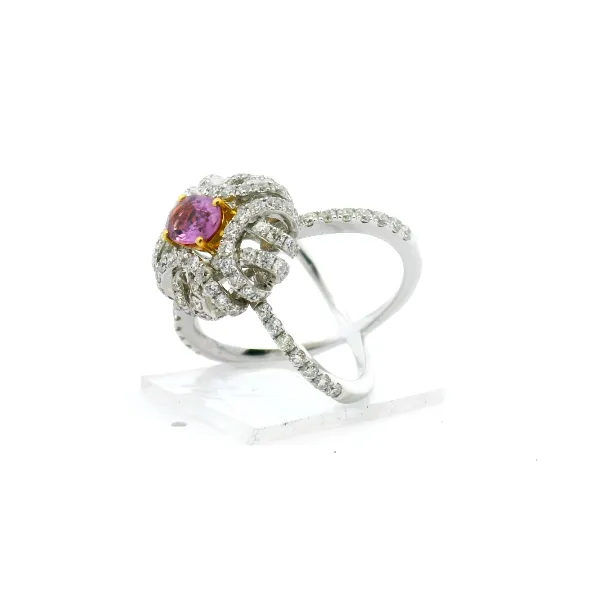 Pink Sapphire & Diamond Art Deco Inspired Ring with Criss Cross Band Image 3 Albert's Jewelers Kingsland, GA