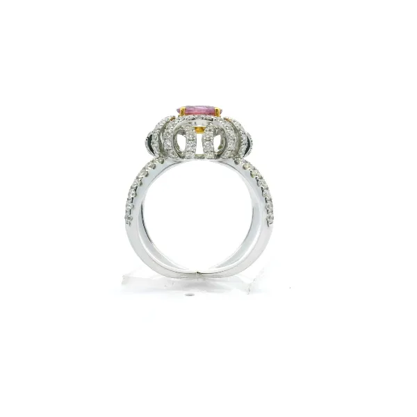 Pink Sapphire & Diamond Art Deco Inspired Ring with Criss Cross Band Image 4 Albert's Jewelers Kingsland, GA