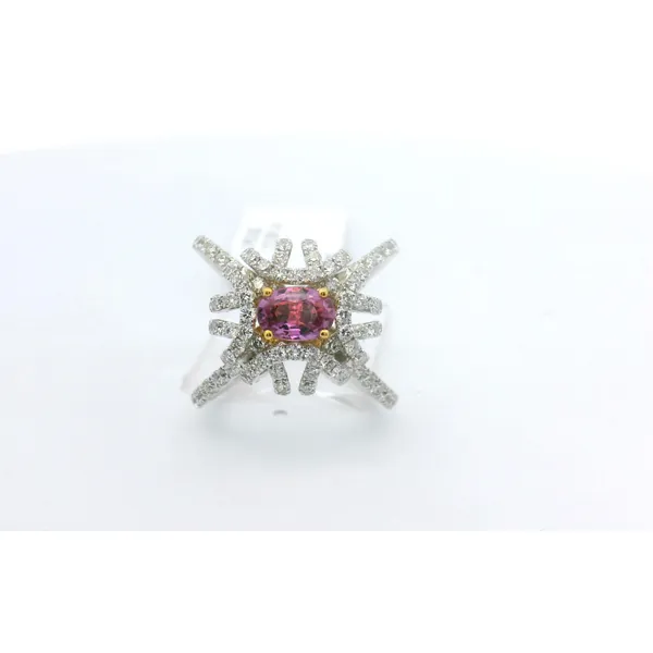 Pink Sapphire & Diamond Art Deco Inspired Ring with Criss Cross Band Albert's Jewelers Kingsland, GA