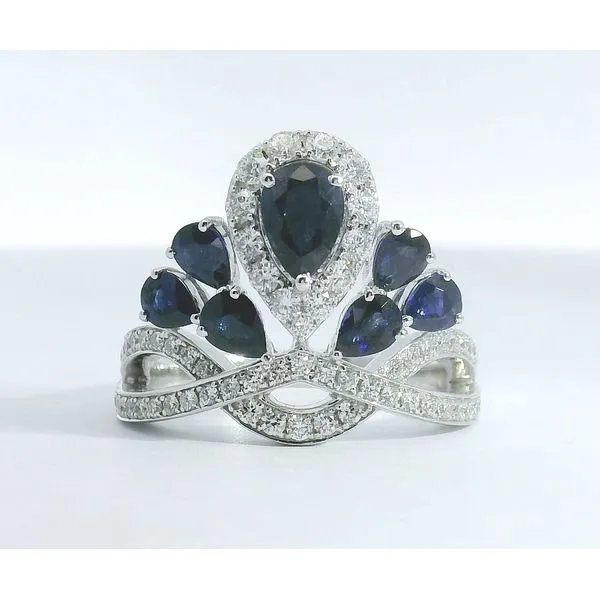 18Kt White Gold 1.85Cts Pear Shaped Blue Sahhires & .58Ctw Round Diamonds Ring Albert's Jewelers Kingsland, GA