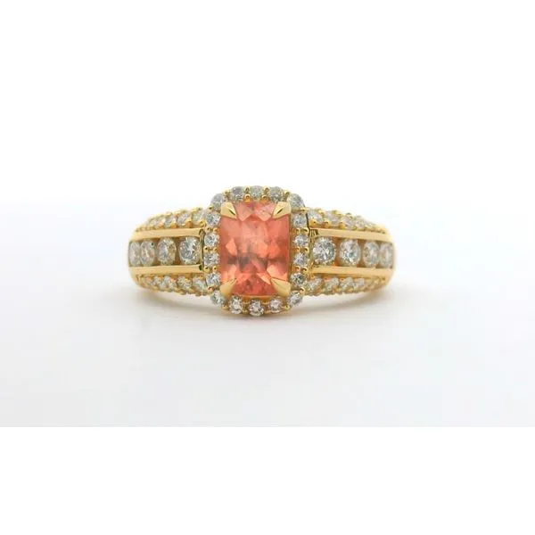 1.36ct Sweet Home Rhodochrosite & 1.11ctw Diamond Ring set in 18kt yellow gold Albert's Jewelers Kingsland, GA