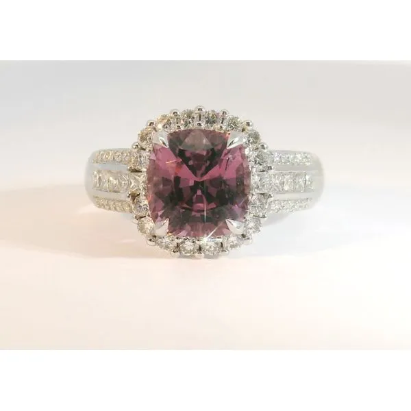2.86Ct Cushion Pink Spinel & .66Ctw Diamond Halo Ring Albert's Jewelers Kingsland, GA
