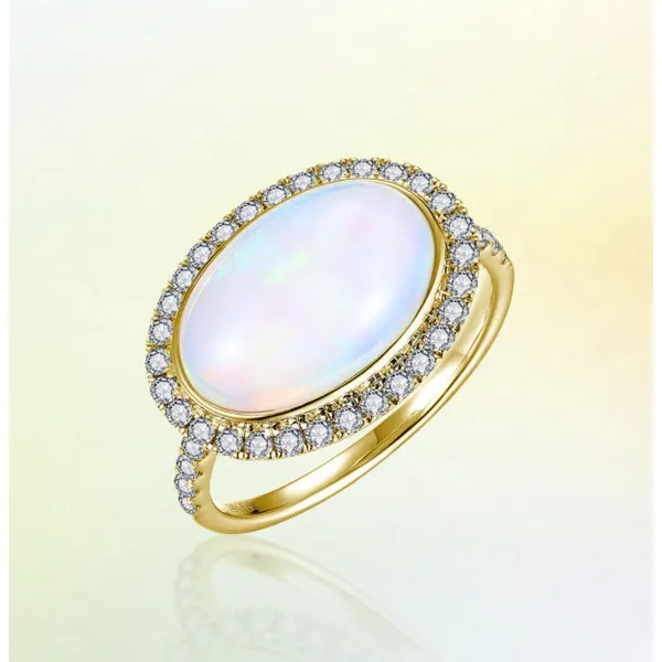 Perefctly Set 3.60Ct Opal & Diamond Halo Ring In 14Kt Yellow Gold Image 2 Albert's Jewelers Kingsland, GA