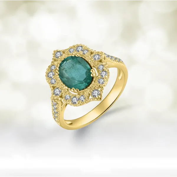 Antique designed 1.28ct Emerald & .49ctw Diamond Ring set in 14kt Yellow Gold Albert's Jewelers Kingsland, GA