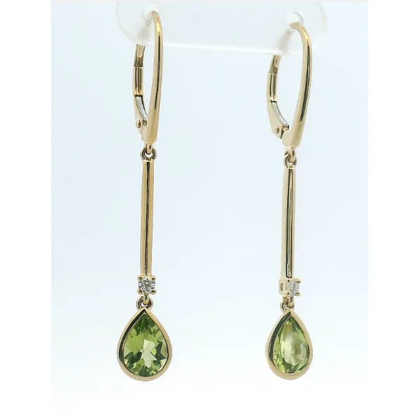 14Kt Yellow Gold 1.36Ct Pear Shaped Peridot Drop Earrings With 0.06Ct Round Diamond Accents Albert's Jewelers Kingsland, GA