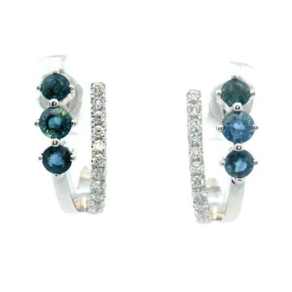 14Kt White Gold .79Ctw Blue Sapphire J Hoops With 0.17Ctw Diamond Accent Hoop Detail Albert's Jewelers Kingsland, GA