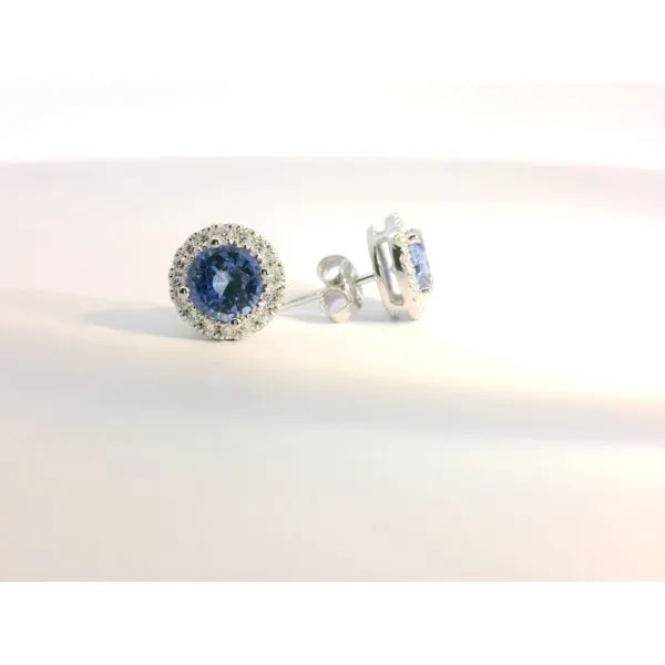 14Kt White Gold 2.29Ctw Round Blue Sapphires With .26Ctw Diamond Halo Earrings Image 2 Albert's Jewelers Kingsland, GA
