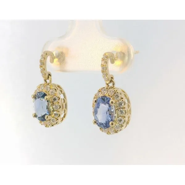 14Kt Yellow Gold 1.52Ctw Oval Blue Sapphire & .45Ctw Diamond Halo Dangle Earrings Image 2 Albert's Jewelers Kingsland, GA