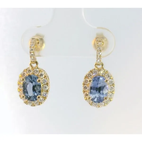 14Kt Yellow Gold 1.52Ctw Oval Blue Sapphire & .45Ctw Diamond Halo Dangle Earrings Albert's Jewelers Kingsland, GA