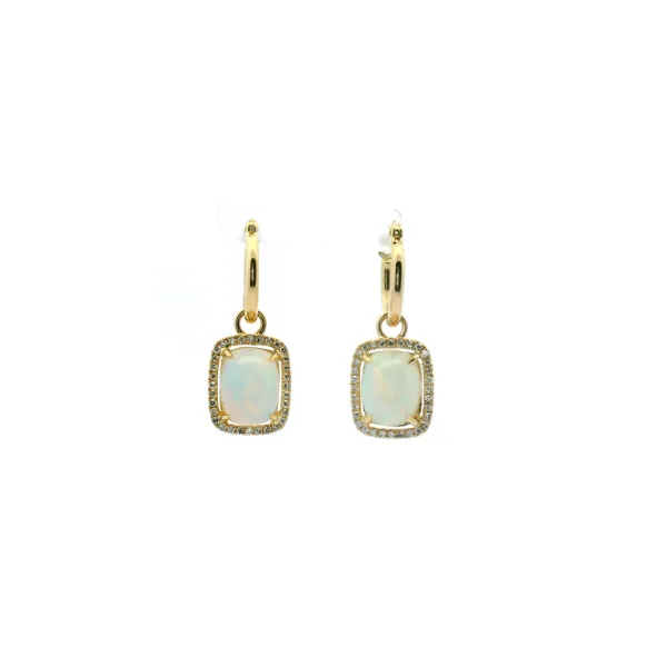 14Kt Yellow Gold 2.91Ct Opal With .24Ctw Diamond Halo Dangle Earrings Albert's Jewelers Kingsland, GA