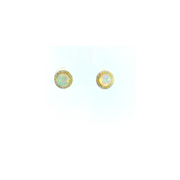 14Kt Yellow Gold .14Ctw Diamond Halo Around .64Ct Opal Stud Earrings Albert's Jewelers Kingsland, GA